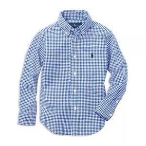 Ralph Lauren Polo Gingham Poplin Shirt Blue White Boy Size 6